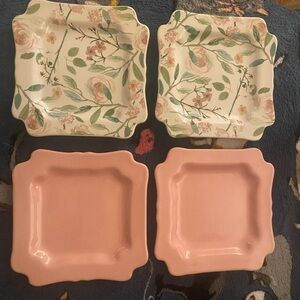 Elegant Floral and Pink Square Plate Set
